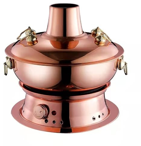 Chinesischer Shabu Shabu Hot Pot aus Holzkohle, Vintage-Kupfer-Shabu-Shabu-Topf, Pfanne, Kocher mit Kamin für Zuhause, Restaurant, Party-Kochgeschirr