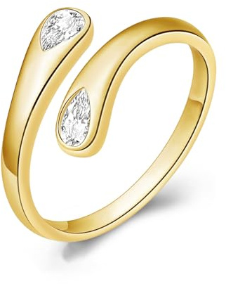 HEEYA Ring Silber 925 Ringe Gold Wassertropfen Hypoallergen Ringe mit 5A Zirkonia für Damen Offen Verstellbare Ring Klobig Chunky Dick Daumenringe Finger Unisex Schmuck mit Geschenkbox