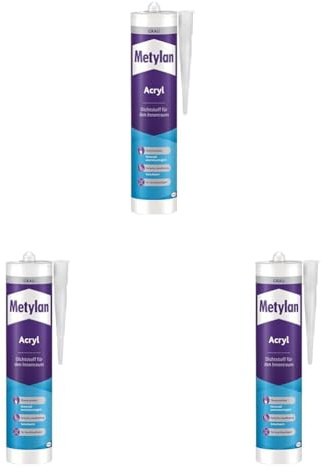 Metylan Wand & Decke Acryl, dehnfähige Acrylat-Dichtmasse für gering belastete Anschlussfugen im Innenbereich, versiegelt Risse in Putz, Mauerwerk, Fassaden, 300ml, grau (Packung mit 3)