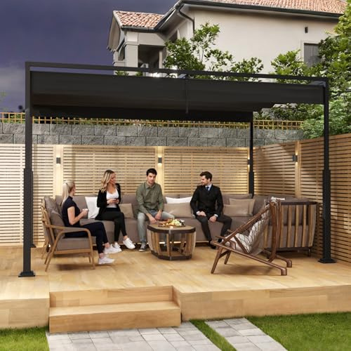 UISEBRT Pergola in Metallo, 3 x 4 m, Impermeabile, Stabile, Resistente all'Inverno, Gazebo con Tetto a Lamelle, Copertura Autoportante con Tetto Scorrevol, Protezione Solare per Giardini e Terrazzi