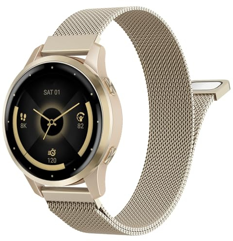 MoKo Metall Armband Kompatibel mit Garmin Venu 4 41 mm/3S/2S; Vivoactive 4S; Forerunner 265S/255S, 18 mm Edelstahl-Ersatzarmband mit Schnellverschluss für Männer und Frauen, Champagner Gold