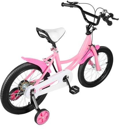 Suvnlsy 16 Zoll Kinderfahrrad Mädchen Jungen, Leichtes Kinder Fahrrad mit Stützrädern, Höhenverstellbar, Freizeit & City Fahrrad für Kinder 5–8 Jahre (105–135 cm), Kompakt & Platzsparend (Rosa)