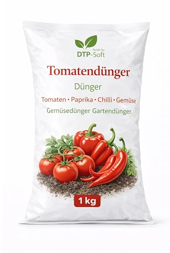 DTP-SOFT Tomatendünger 1kg - Paprika Dünger und Chili Dünger - Gemüsedünger für Tomaten, Paprika, Chili und Gemüsepflanzen - für kräftige Pflanzen, gesundes Wachstum und aromatische Früchte - für Gart