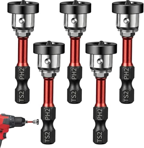 ikBrtaiay 5 Stück Trockenbau Bit Set mit Tiefenanschlag, 1/4 Sechskantschaft Gipskarton Bit, PH2 Magnetische Trockenbau Schraubendreher Bits, Trockenbauschrauber Aufsatz