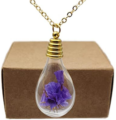 Viola Non ti scordar di mé Statice Vero Fiore Bicchiere Goccia d'acqua Placcato Oro 18k Collane Con pendenti Donna Handmade