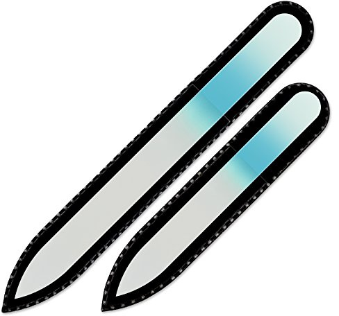 Mont Bleu Set di 2 lime per unghie in vetro colorato in sacchetto di nero - vero cristallo di Boemia temperato - Fatto a mano in Repubblica Ceca