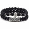 Lion&Son Buddha-Armband Helmet-Men-Bracelet Obsidian Onyx Damen-Perlen-Band Vintage-Mode Gem-Stone (Skull-Matt)