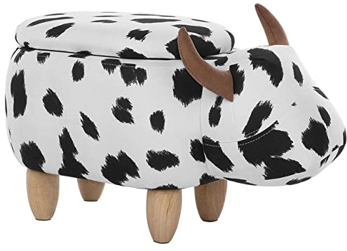 Beliani Tierhocker Kuh Kinderhocker Fußhocker Deko Hocker für Kinderzimmer mit Deckel Schwarz-Weiß Polsterbezug Cow