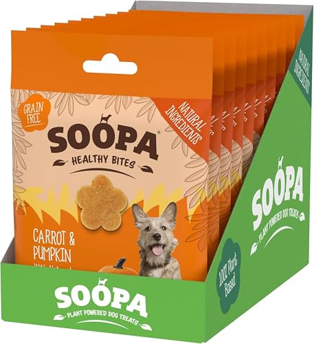 Soopa Carrot & Pumpkin Healthy Bites, Dog Training Treats, Vegan, 10 x 50 g | 10-Pack, Human-Grade, Grain-Free, Natural Dog Treats for Small Dogs, Medium, Large, Puppy, Low Calorie, Superfood