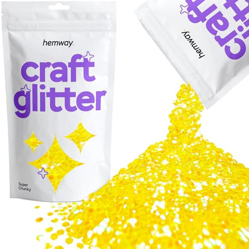 Hemway Craft Glitter - Fluorescent UV Neon Yellow | 100g Super Chunky Metallic Sequin Flakes for Resin & Epoxy Crafts | Supplies for Tumblers, Cards, Jewellery, Candle, Hair, Face, Body & Nail Art