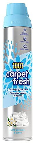 1001 Carpet Fresh Soft Jasmine & Fresh Linen Fragrance – Quick drying, For use On Carpet Rug Upholstery Freshening Foam Pet Odour Remover, 300ml Aerosol Spray Can