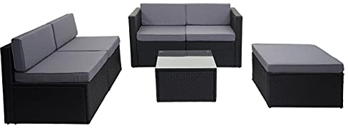Mendler Poly-Rattan-Garnitur HWC-D24, Garten-/Lounge-Set Sofa - anthrazit, Polster grau