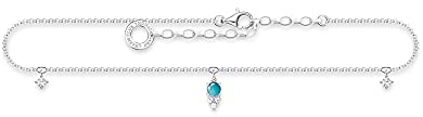 THOMAS SABO Sabo Damen Fußkette mit Türkisen Stein 925er Sterlingsilber mit Zirkonia, AK0026-405-17-L27V