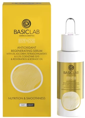BasicLab Dermocosmetics Regenerierendes Serum für Gesicht, Hals und Dekolleté | 30 ml | Geeignet für Frauen und Männer jeden Alters, Zur Anwendung Tag und Nacht, Mit Coenzym Q10 und Squalan.