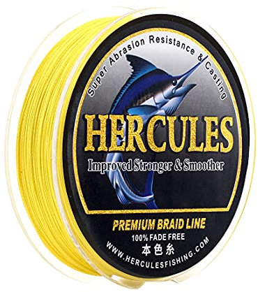 HERCULES Lenza da pesca intrecciata, non sbiadisce, 1000 m, linee in PE da 1094 metri, 4 fili multifilamento, test 3,6 kg per acqua salata e dolce, resistente all'abrasione, giallo, 3,6 kg, 1000 m