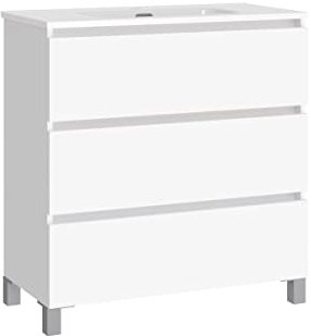 Baikal Conjunto de Mueble de Baño LESI. Compuesto por Mueble con Patas y Lavabo Cerámico. Tres Cajones. Melamina 16mm. Mueble MONTADO. Fondo 39cm 70 cm Blanco Mate