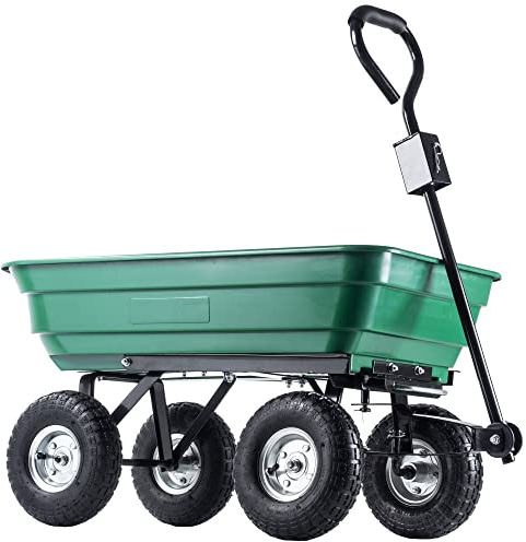 KADAX Bollerwagen aus Kunststoff PVC, Tragkraft 300 kg, Handwagen mit Kippfunktion, Kippwagen mit Metallrahmen, Gartenwagen, Transportwagen (75L, Grün/Schwarz)