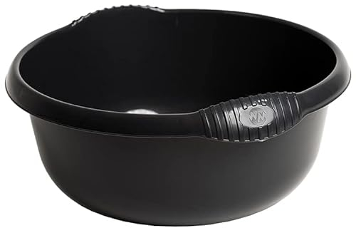 Midnight Black/Dark Grey High Grade Plastic Round Washing Up Bowl Kitchen Basin Sink Tidy Organiser (36 cm)
