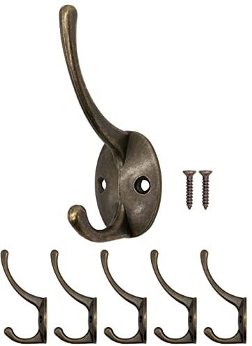 Fuxxer® 5x Antike Garderoben-Haken, Kleider-Haken, Eisen-Haken, Bronze, 5er Set