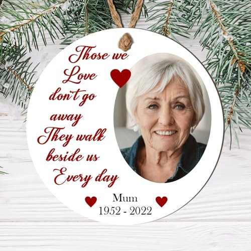 Personalised Memorial Photo Christmas Bauble - In Loving Memory Customised Bauble with Photo - Memory Keepsake (Those we love, Mdf Wood Indoor Use Only 9cm x 9cm)