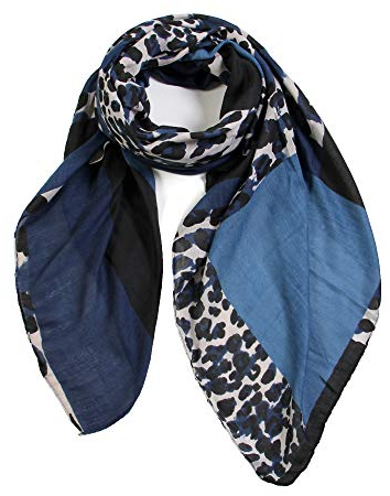 Scarfand's Damen Leopard Mode Schals, zweifarbig blau, Einheitsgröße