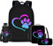 Upetstory 4 Pcs/set Kids School Backpack with Lunch Bag Pencilcase Water Bottle Sleeve, Dog Paw Print, Daypack Backpacks