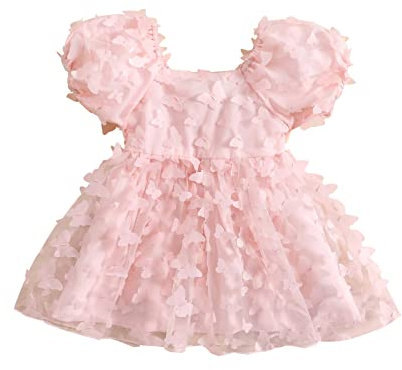 Loalirando Vestito Principessa Bambina Abito in Tulle Elegante Abito con Maniche a Sbuffo Vestito a Farfalla 3D Estiva Tutu Bambina Cerimonia Matrimonia (Rosa, 4-5 Years)