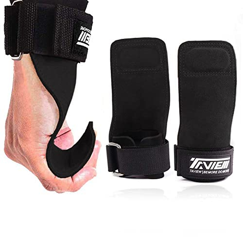 TAVIEW Weight Lifting Wrist Hooks Straps for Maximum Grip Support Deadlift Gloves Grip Pads Gym Power Training Pull Up (BLACK 1)