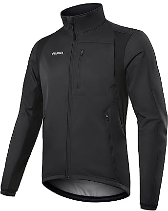 BERGRISAR Cyclisme Homme Veste Velo Vtt Hiver Coupe-vent Thermique Imperméable Maillot Cycliste Running, Noir, XL