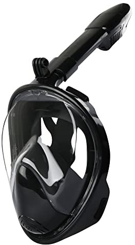 Snorkel Mask Full Face JRing 180° Panoramic View Safe Breathing System Diving Mask with Adjustable Strips and Action Camera Mount Anti-Fog Anti-Leak Snorkeling Mask Set for Adults and Kids