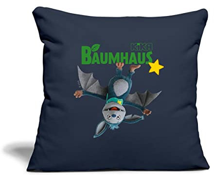 Spreadshirt KiKA-Baumhaus mit Fidi Hängt vom Logo Kissenbezug 45 x 45 cm, One Size, Navy