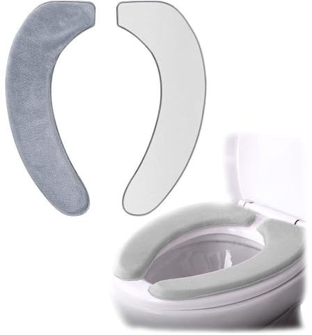 ZHYUAN Pack of 2 Self-Adhesive Toilet Seat Covers, Washable Toilet Cover, Warmer Toilet Seat Pad, Washable Toilet Seat Covers for Women, Expected Mums, Elderly People (Grey)