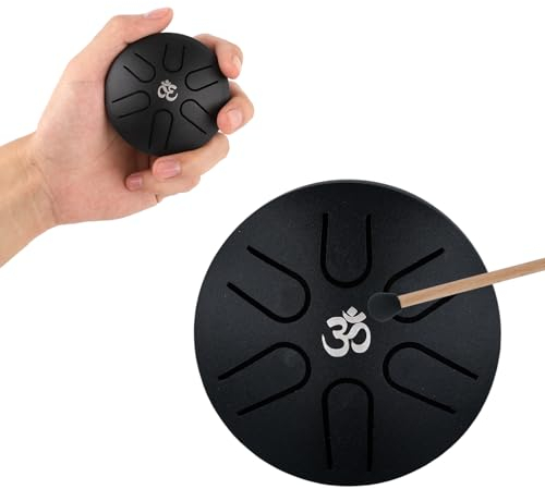 Tongue Drum Steel, Mini Stahlzungentrommel Mit Trommelstock Ätherische Trommel Handpfannentrommel Basierende Trommel für Kinder Erwachsene Anfänger Musikunterricht Konzert Yoga (Schwarz)