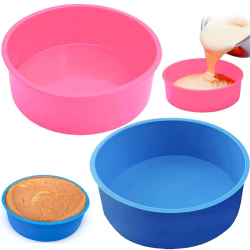 Viskee Silikon Backform Rund, 2pcs Kuchenform 20 cm Rund, Silikonform Backen Antihaft- & schnell abgelöstes Backformen Set für Schichtkuchen, Käsekuchen, Regenbogenkuchen und Chiffonkuchen