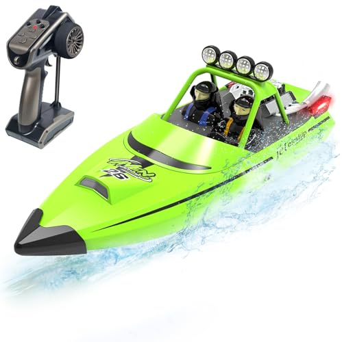 Hitish RC Boot für Kinder Erwachsene 2,4 GHz Ferngesteuertes Boot für Pool Salzwasser, 20MPH Schnelles Renn-Jetboot, Bootsspielzeug für Jungen und Mädchen, 2 Wiederaufladbare Batterien, 40+ Min (Grün)