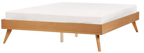 Bett mit hohen Beinen Lattenrost 140x200 cm Holzoptik naturfarbene Esche Berric