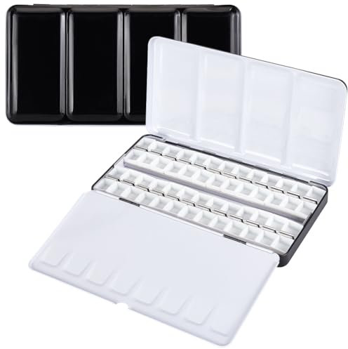 PH PandaHall Boîte de Palette de Peinture Noire Boîte de Boîtes D'Aquarelle Vide Boîte de Peinture Vide en Métal Plateau D'Aquarelle en Étain avec 52pcs Demi-Casseroles pour Croquis de Peinture