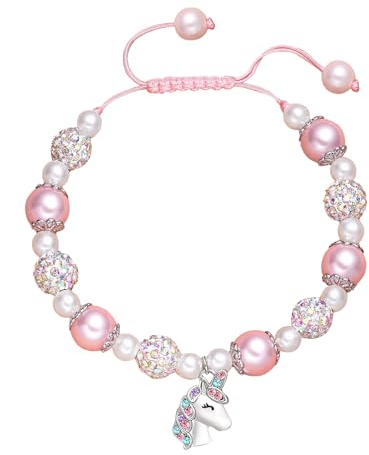 Hanaoops Einhorn Armband Geschenke für Mädchen Rosa Perle und Strasskugeln Herz Einhorn Armband Regenbogen CZ Einhorn Armbänder Mädchen Schmuck Einhorn Geschenke