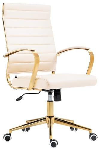CLP Ergonomischer Bürostuhl Havanna Kunstleder I Höhenverstellbarer Schreibtischstuhl Mit Metall-Gestell In Gold-Optik I 360 Grad Drehbar, Farbe:Creme