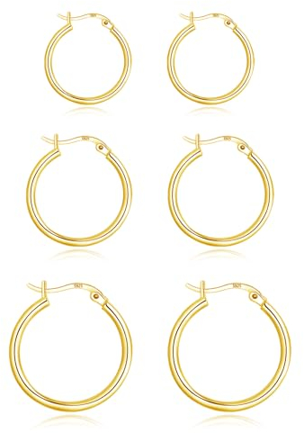 Loutade 3 Pairs 925 Sterling Silver Hoop Earrings Set, 13/16/20mm, Silver, Rose Gold, Gold, Simple, Minimalist, Hypoallergenic, Lightweight, Perfect for Daily, Special Occasions, Gift
