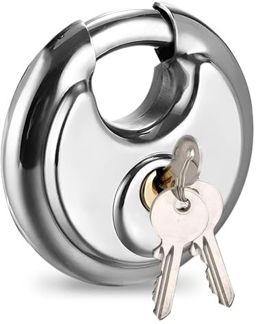 1 lucchetto rotondo in acciaio inox, robusto lucchetto resistente alle intemperie, per esterni, lucchetto di sicurezza, lucchetto rotondo con chiave