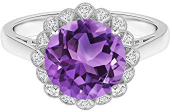 Shine Jewel 925 Silber 1,25 Cts Runde Amethyst Edelstein Blumen Heiligenschein Cocktail Ring (49 (15.6))