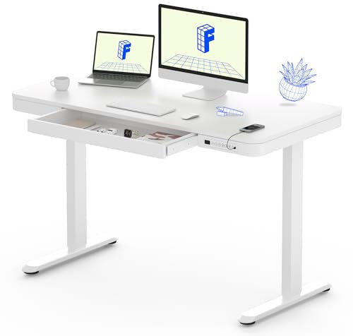 FLEXISPOT Q3 Höhenverstellbarer Schreibtisch mit LED-Höhenanzeige, Memory-Funktion und USB, Elektrischer Schreibtisch mit Schublade für Homeoffice 120 x 60 cm (Eleganzweiß)