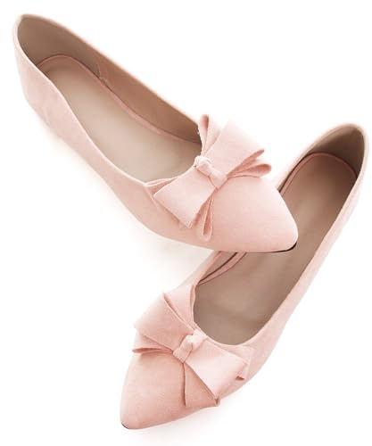 Sailing LU Womens Pointed Toe Ballet Flats Cute Bow-Knot Comfortable Loafers Business Slip On Dressy Walking Shoes, J163-light Pink, 7 UK