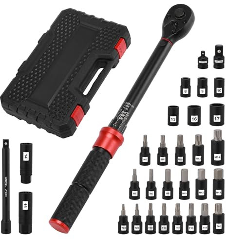 MIXPOWER 31PCS 3/8-Inch Drive Click Torque Wrench Set, 5-60Nm, Dual-Direction Adjustable, 72-Tooth Torque Wrench with Extensions, Sockets, Adapter for Bike, CR-V