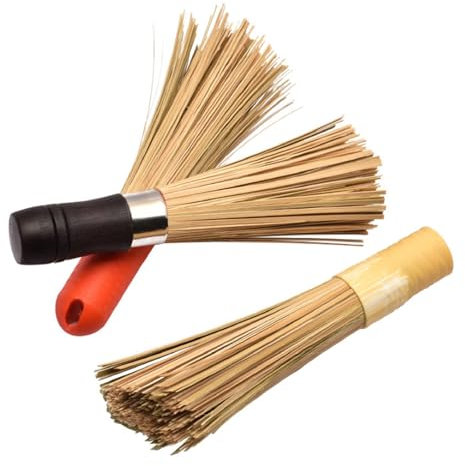 Bafnsiji 3 Pack Wok Brush, Bamboo Pot Brush, Cuisine Brosse de Nettoyage, Traditionnel Naturel en Bambou Wok Brushes, Bambou Pan Brush, Bambou Cuisine Pan Brush