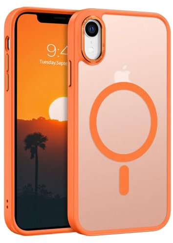 GUAGUA Magnetische Schutzhülle für iPhone XR, kompatibel mit MagSafe [Schutz in Militärqualität], durchscheinende, matte Rückseite, schlank, stoßfest, kratzfest, 15,5 cm, Orange