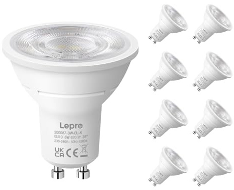 Lepro GU10 LED Kaltweiß 6W Lampe, 6500K Tageslichtweiß, Nicht dimmbar | 630 Lumen, 38° Abstrahlwinkel Reflektorlampe, Energiesparendes GU 10 Leuchtmittel für Büro, Arbeitszimmer, Flur, 8 Stück