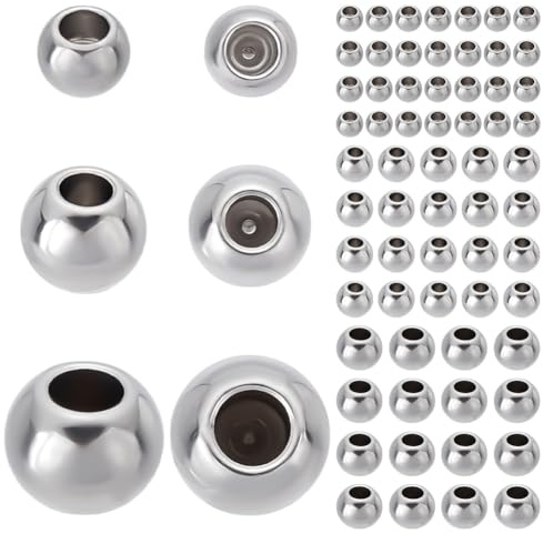 PLIGREAT 150 Pcs Memory Wire End Caps Mixed Bulk Stainless Steel Cord End Caps 3mm 4mm 5mm Round Half Drilled Beads for DIY Bracelet Necklace Earrings Jewelry Making