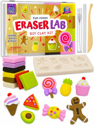 Eraser Lab DIY Clay Kit, Food-Themed, Kids Aged 4+ STEAM Activity | 8 Clay Colours, Mold Tray & Shaping Tool, Creative Activity for Boys & Girls, Birthday Gifts, Educational Craft Kit